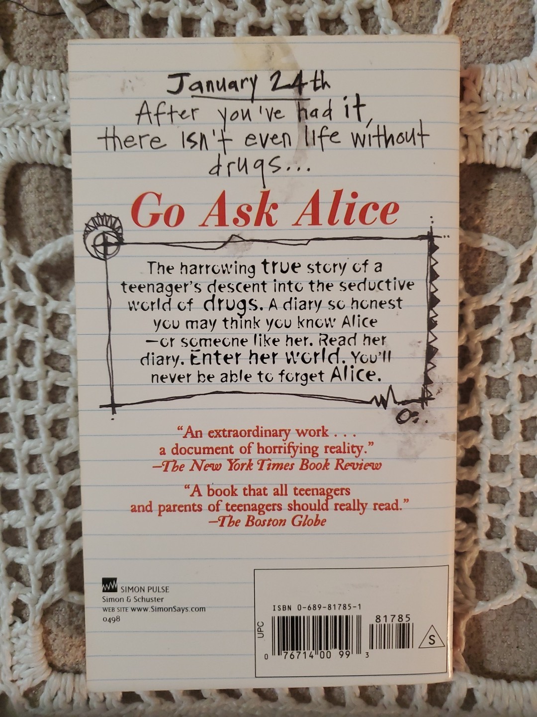 Go Ask Alice A Real Diary by Anonymous Simon Pulse Good cond.
