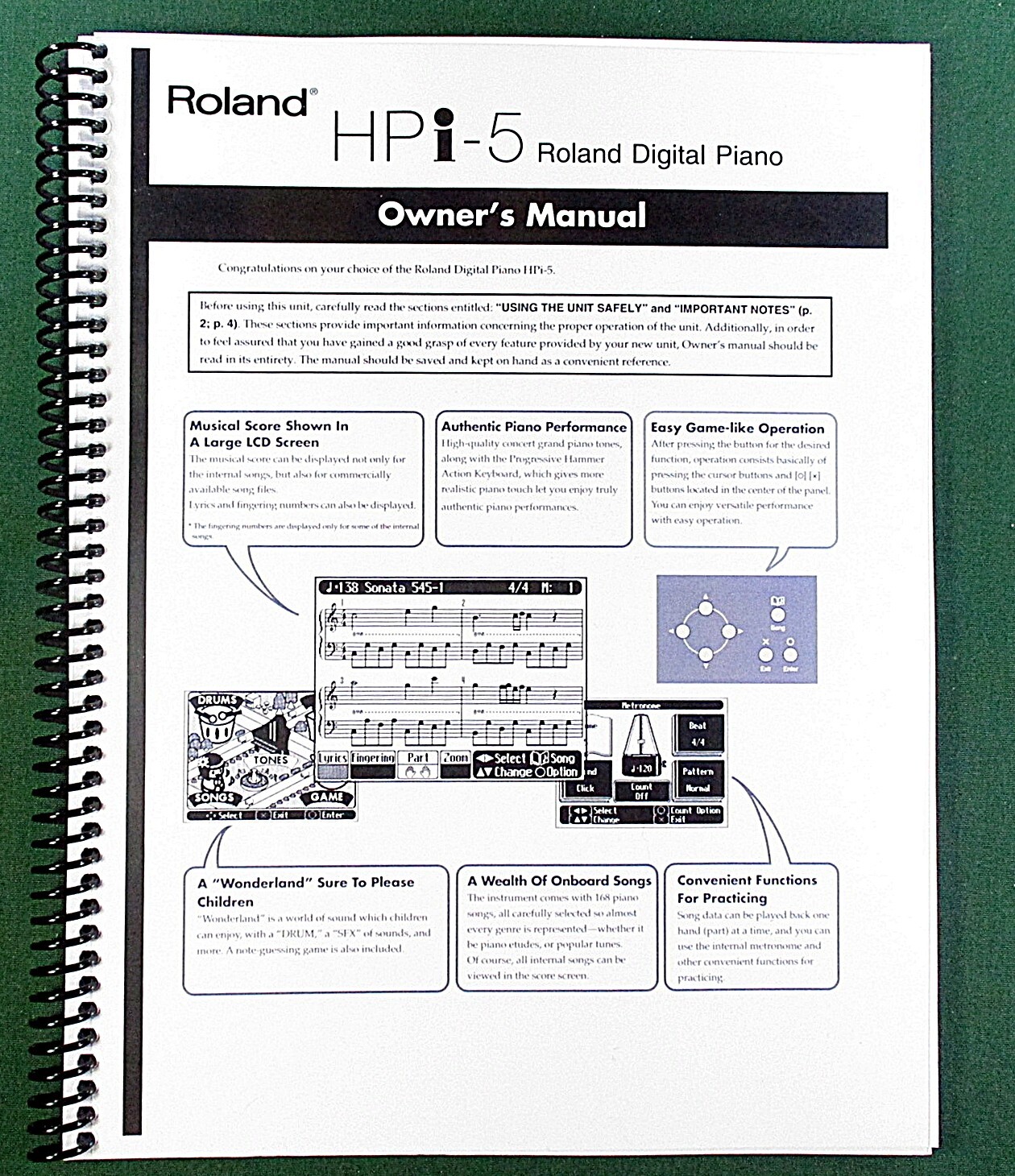 Roland HPi-5 Owner’s Instruction Manual: 68 Pages & Protective Covers!
