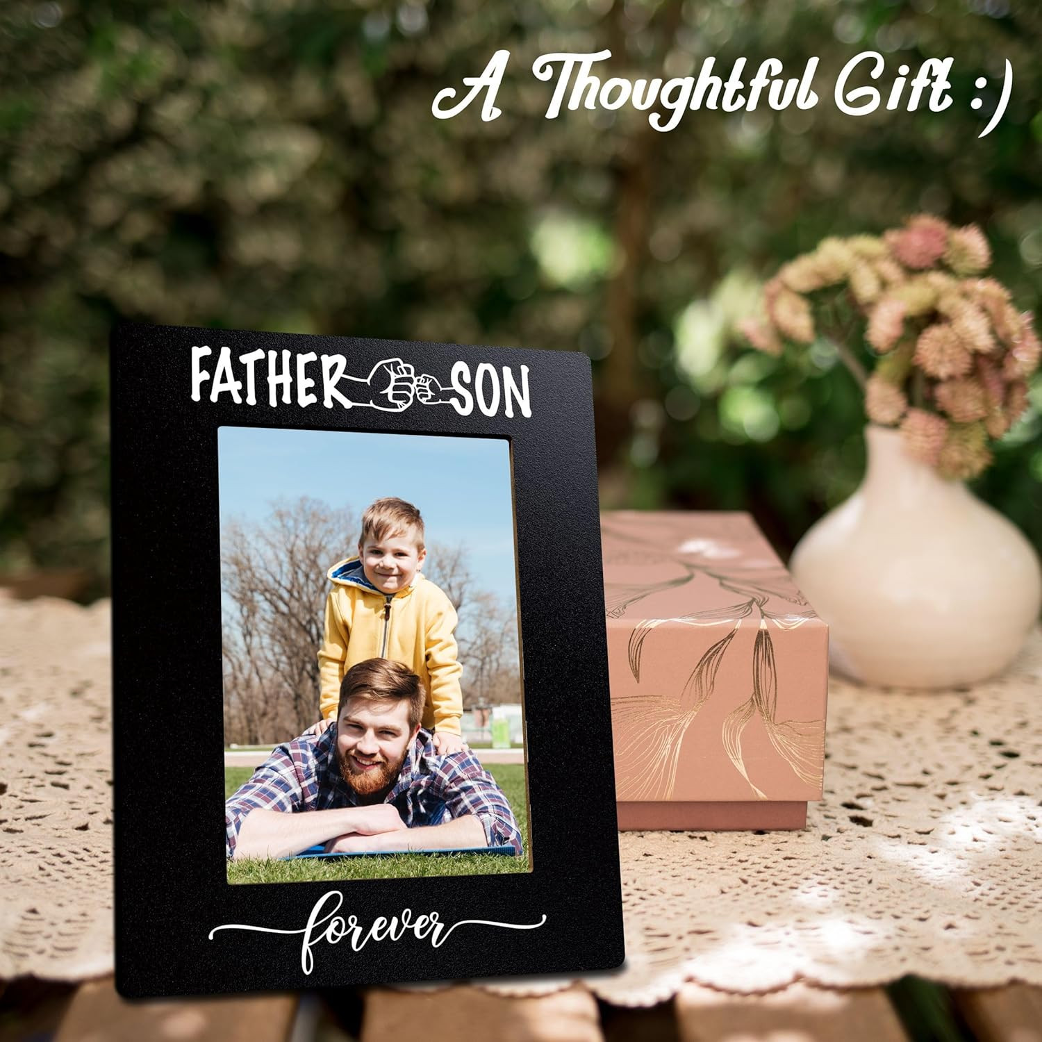 Father & Son Forever Wooden Picture Frame for 4 X6 Inches Vertical Photo, Black