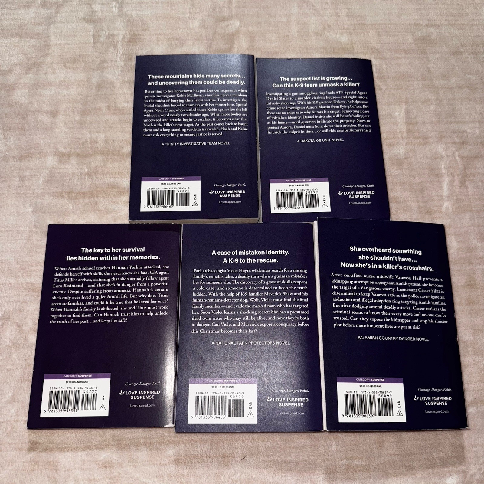 5 Love Inspired Suspense Paperback Book Amish K-9 Mystery Romance Larger Print