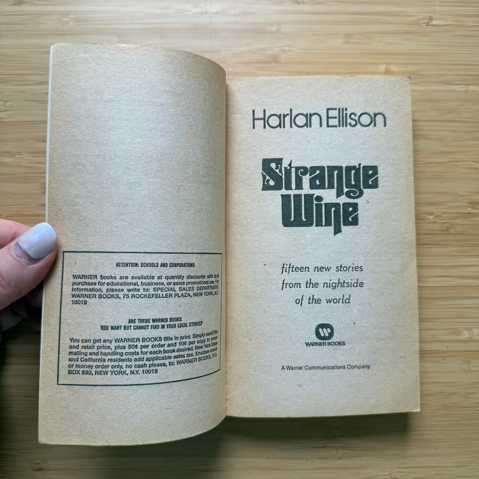 Strange Wine by Harlan Ellison 1979 1st PB Warner Books Vintage Fantasy Horror