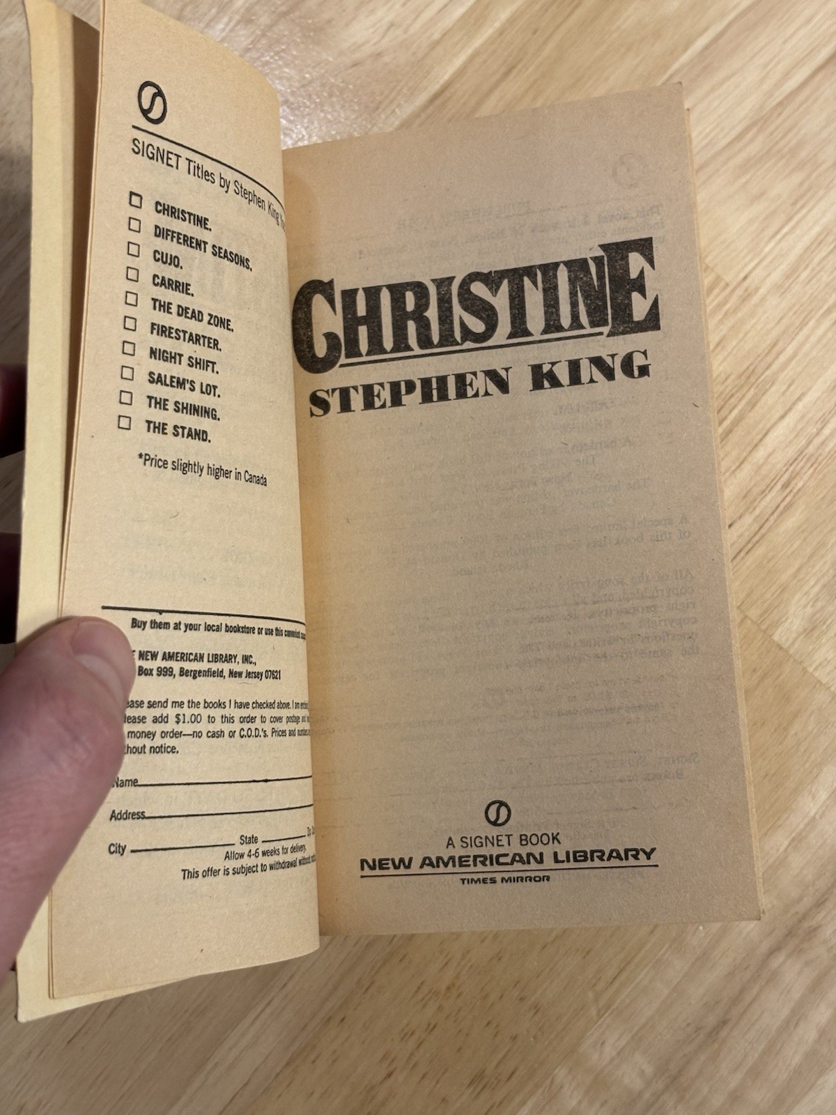 Stephen King Christine New American Library 1st Edition Mass Market Horror 1983