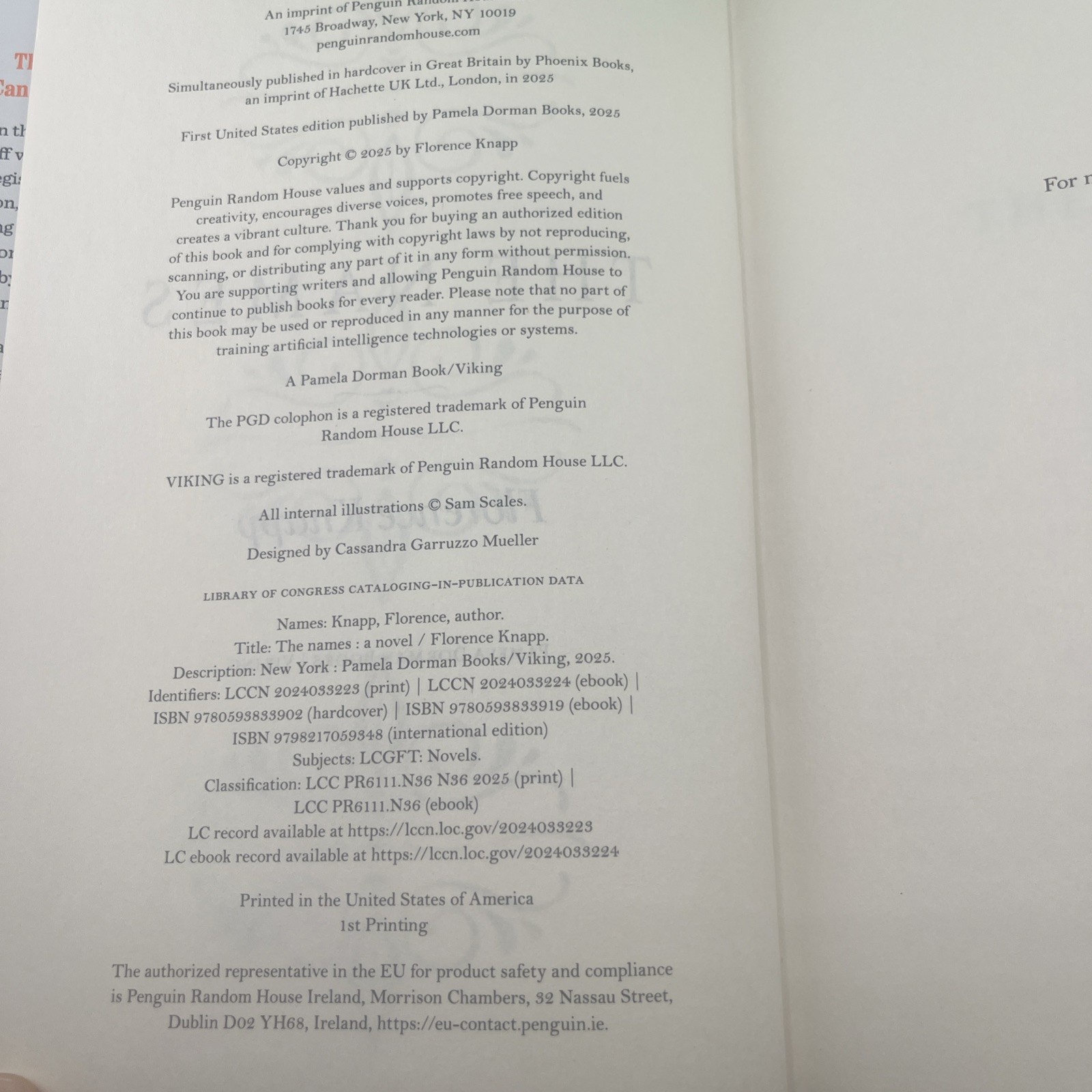 The Names Florence Knapp 2023 First Printing Hardcover Like New NF0100 VG