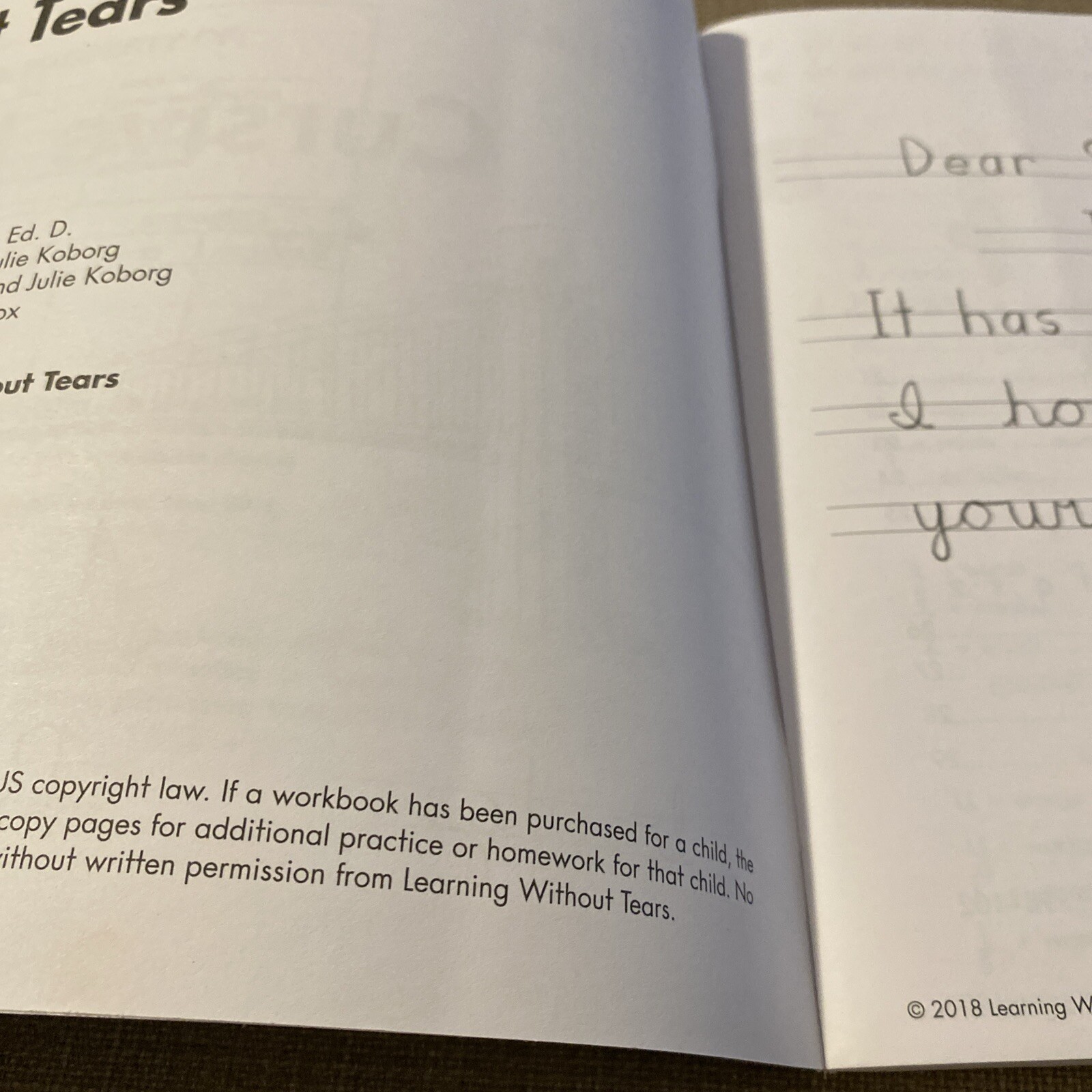 Learning Without Tears – Cursive Kickoff Student Workbook Like New
