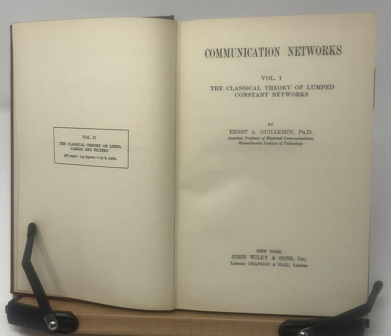Communication Networks Vol. I 1946 Ernst. A. Guillemin Wiley 4th Printing F7