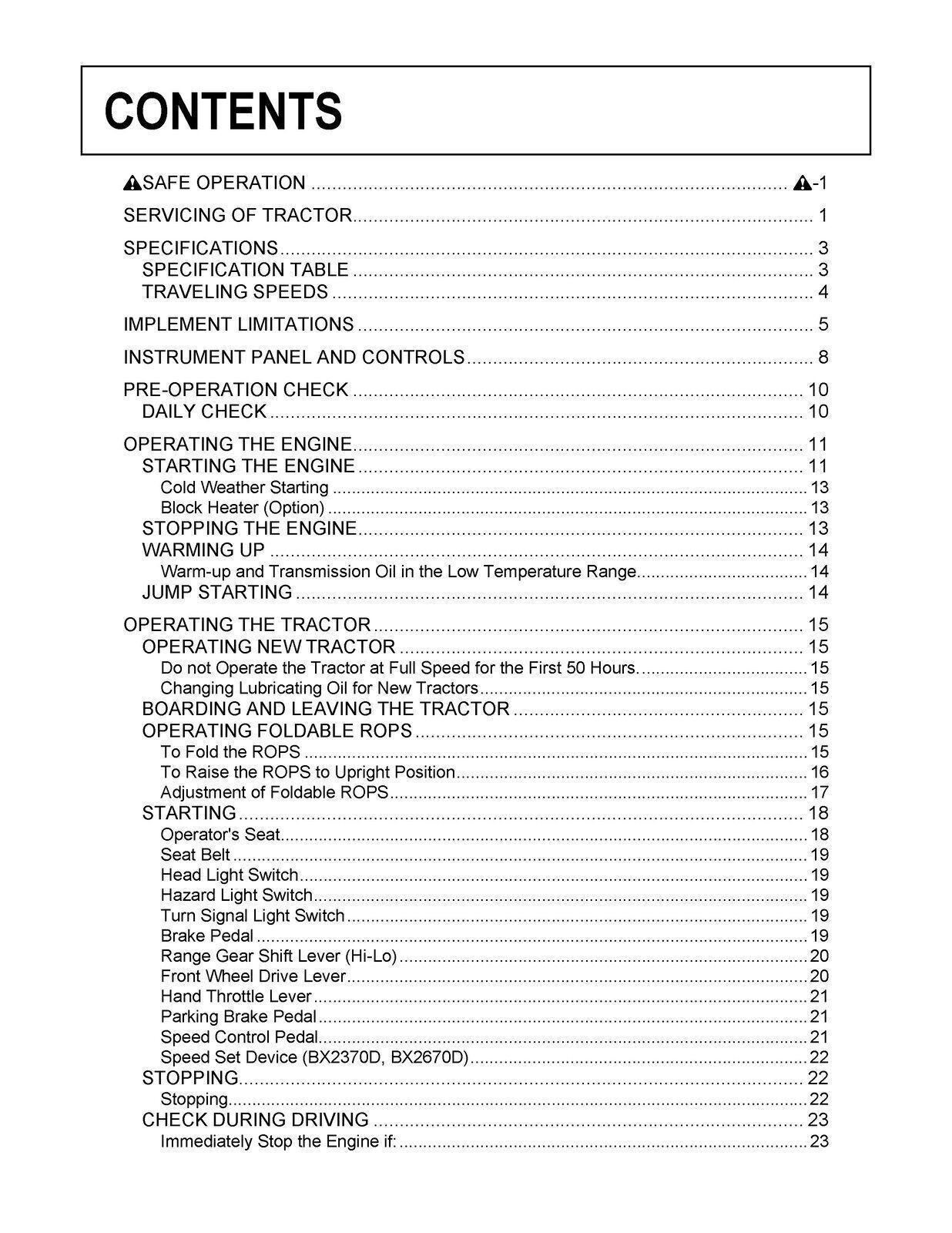 KUBOTA BX1870 BX2370 BX2670 OPERATORS MANUAL – TOUGH WIRE BIND & TOUGH COVERS
