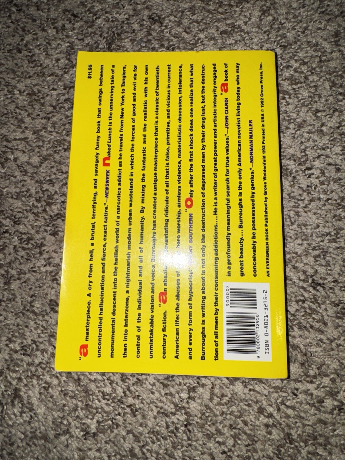 Grove Weidenfeld Naked Lunch by William S. Burroughs Paperback 1992