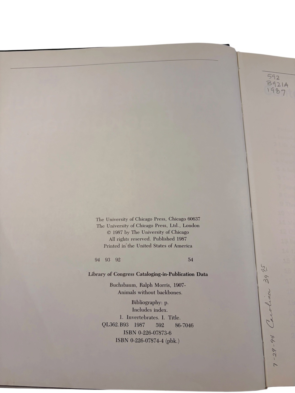 Animals Without Backbones Buchsbaum 1987 Third Edition Zoology Biology