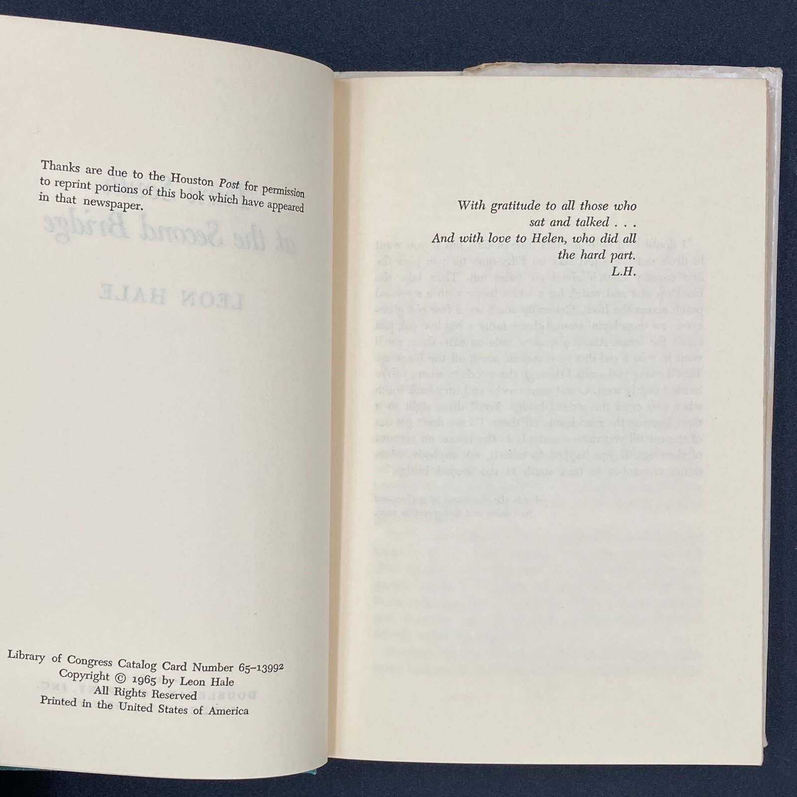 Turn South at the Second Bridge by Leon Hale (1965, HC DJ) Signed GC 216 pages