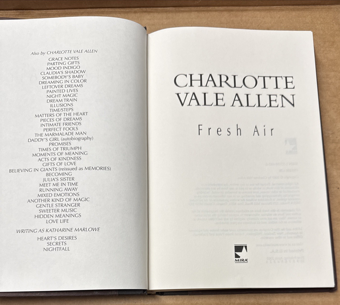 Fresh Air by Charlotte Vale Allen (2003, Hardcover, GOOD)