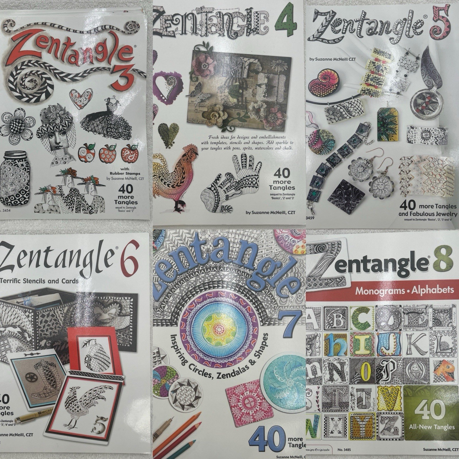 Suzanne McNeill Lot of 6 Zentangle Book 3 4 5 6 7 8 Design Originals Art Drawing