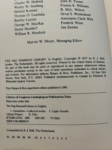 The Nag Hammadi Library – First Harper & Row Paperback Edition 1981