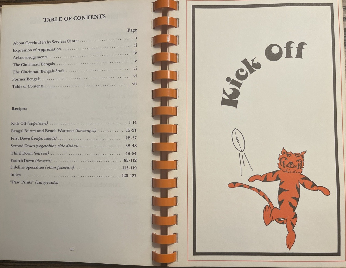 1984 Bengal Bites Cincinnati Bengals Wives’ Cookbook Spiral Bound 127 Pages