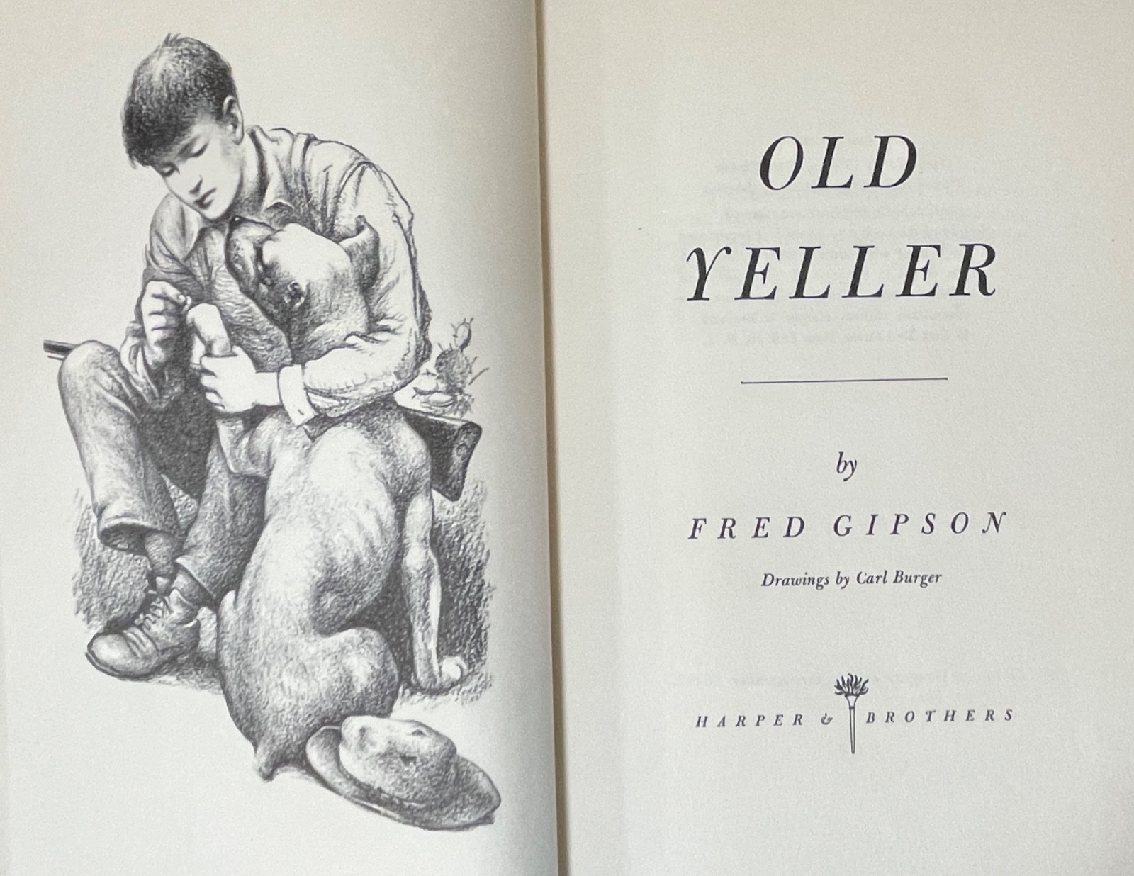 Old Yeller Fred Gipson 1956 First Edition Harper DJ Carl Burger Dog Classic Book