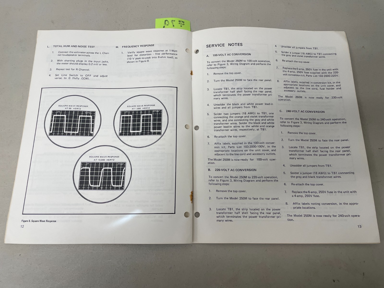 Marantz Model 250M Stereo Power Amplifier Service Manual. Vintage original.
