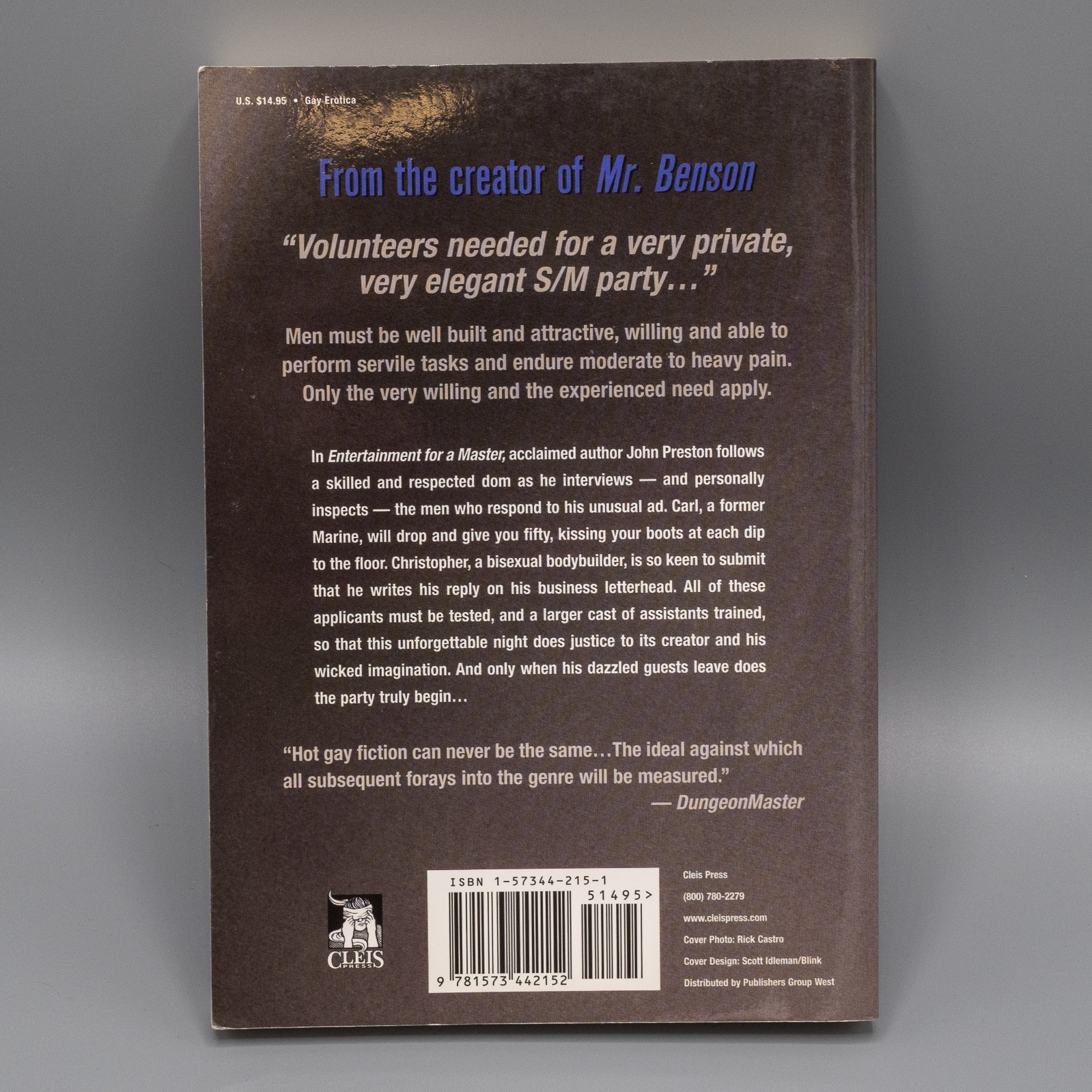 Entertainment for a Master by John Preston (2005, Trade Paperback) Gay Interest