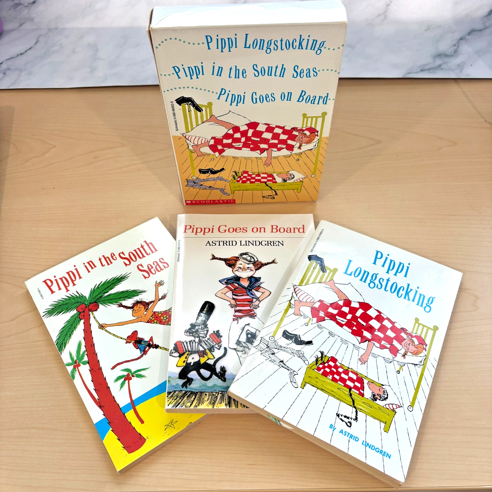 Vintage Pippi Longstocking 3 Book Box Set Astrid Lindgren Scholastic Kids PB