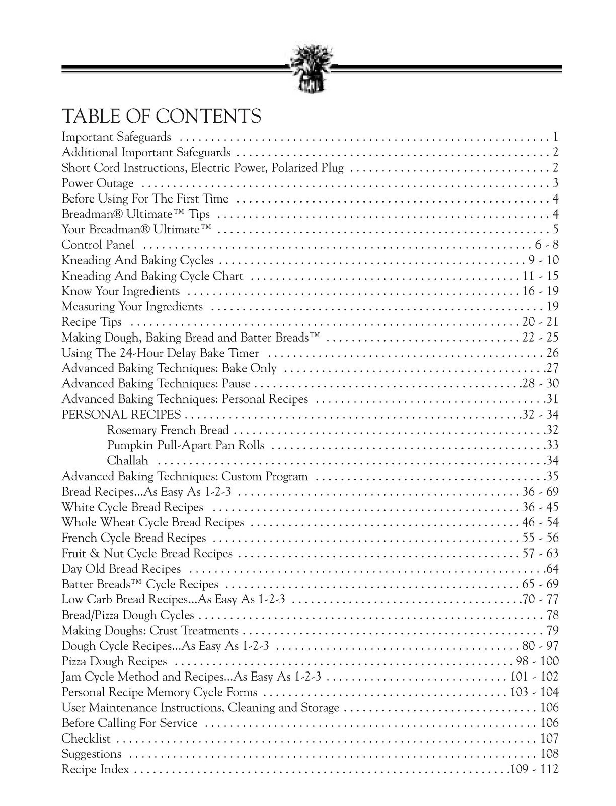 BREADMAN TR2200C Instruction Manual and Recipe Guide, BINDER – TOUGH COVERED