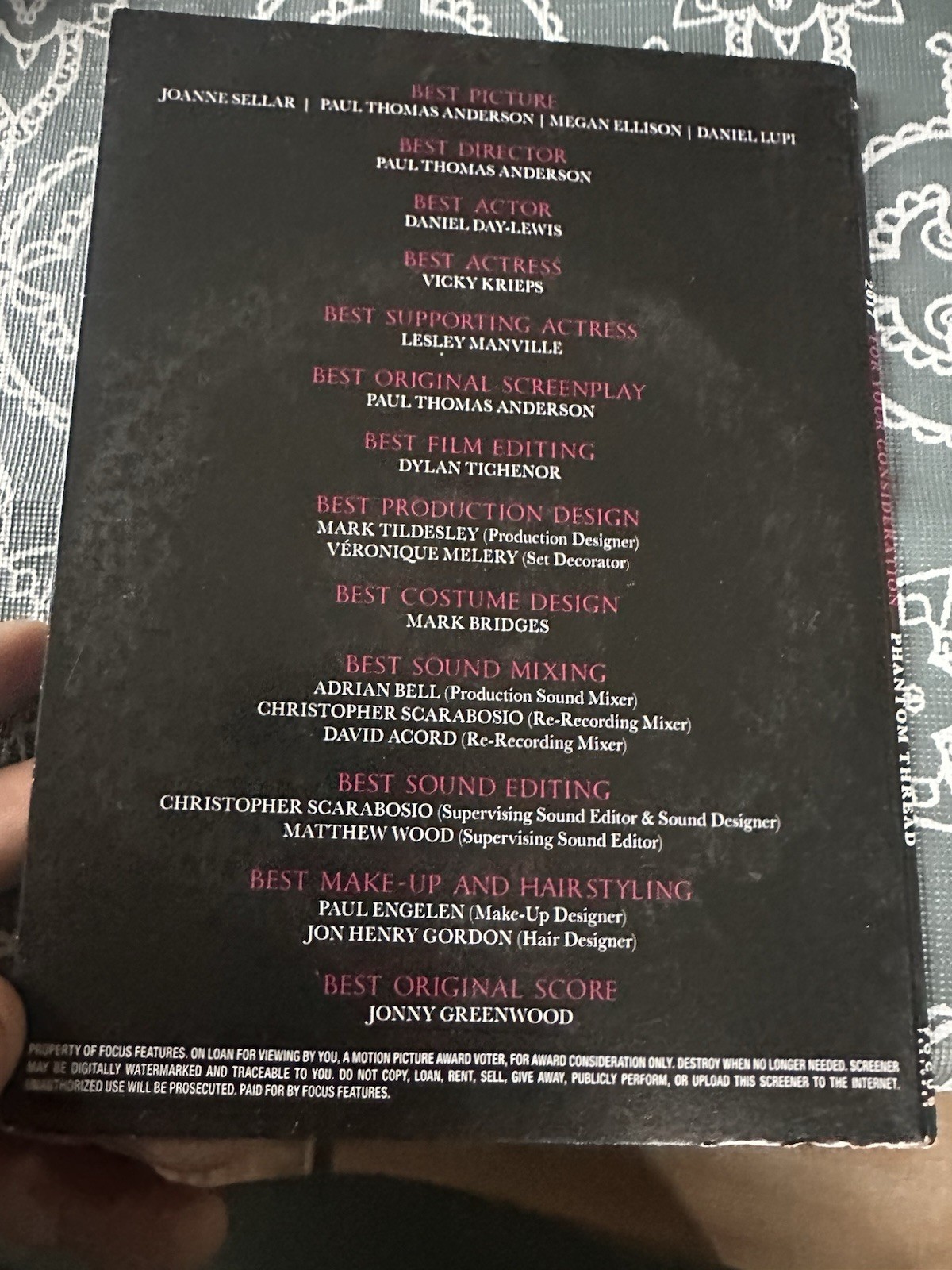 PHANTOM THREAD SCRIPT Screenplay PAUL THOMAS ANDERSON FYC