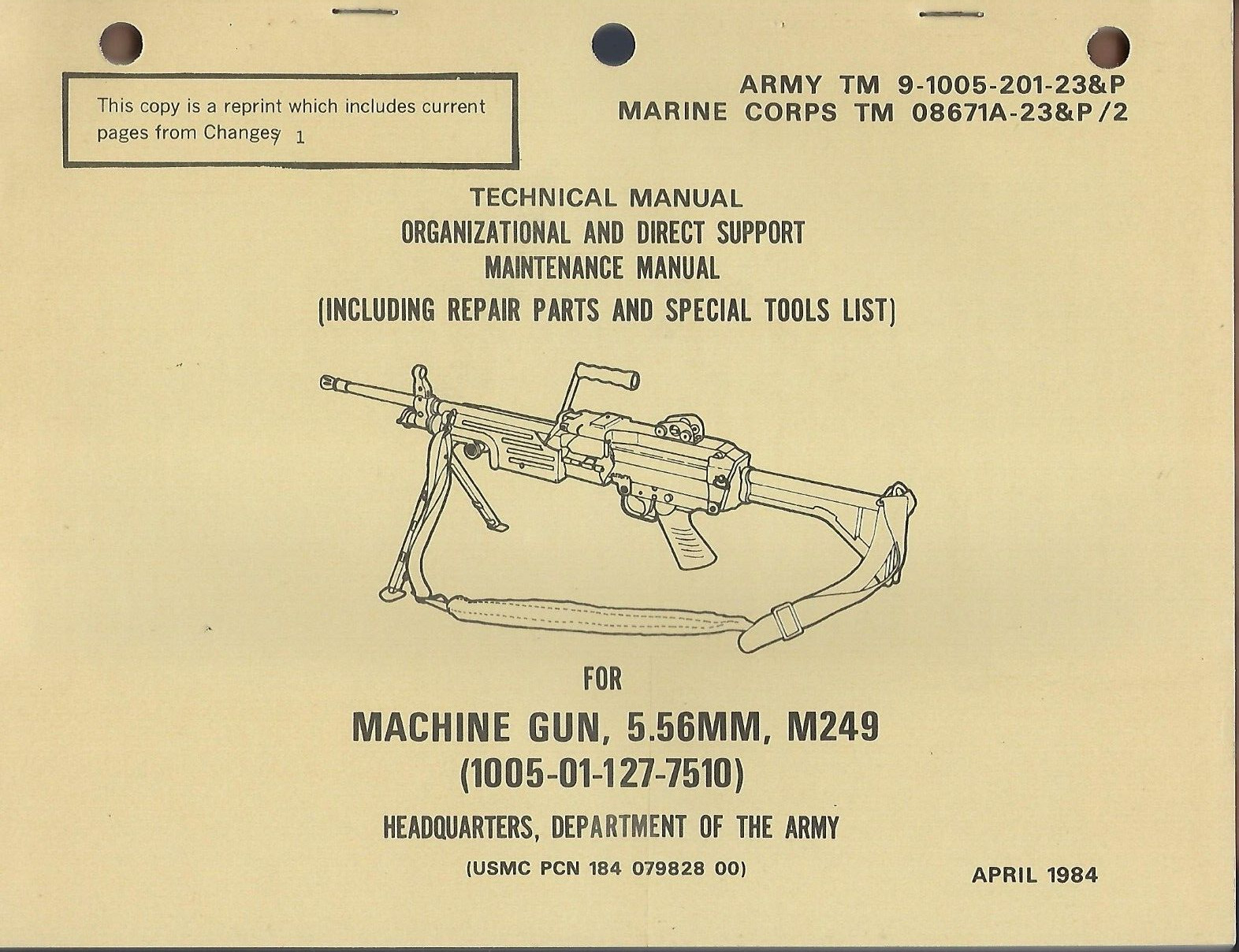 Historical book Machine Gun, 5.56MM, M249, Maintenance and Repair Parts