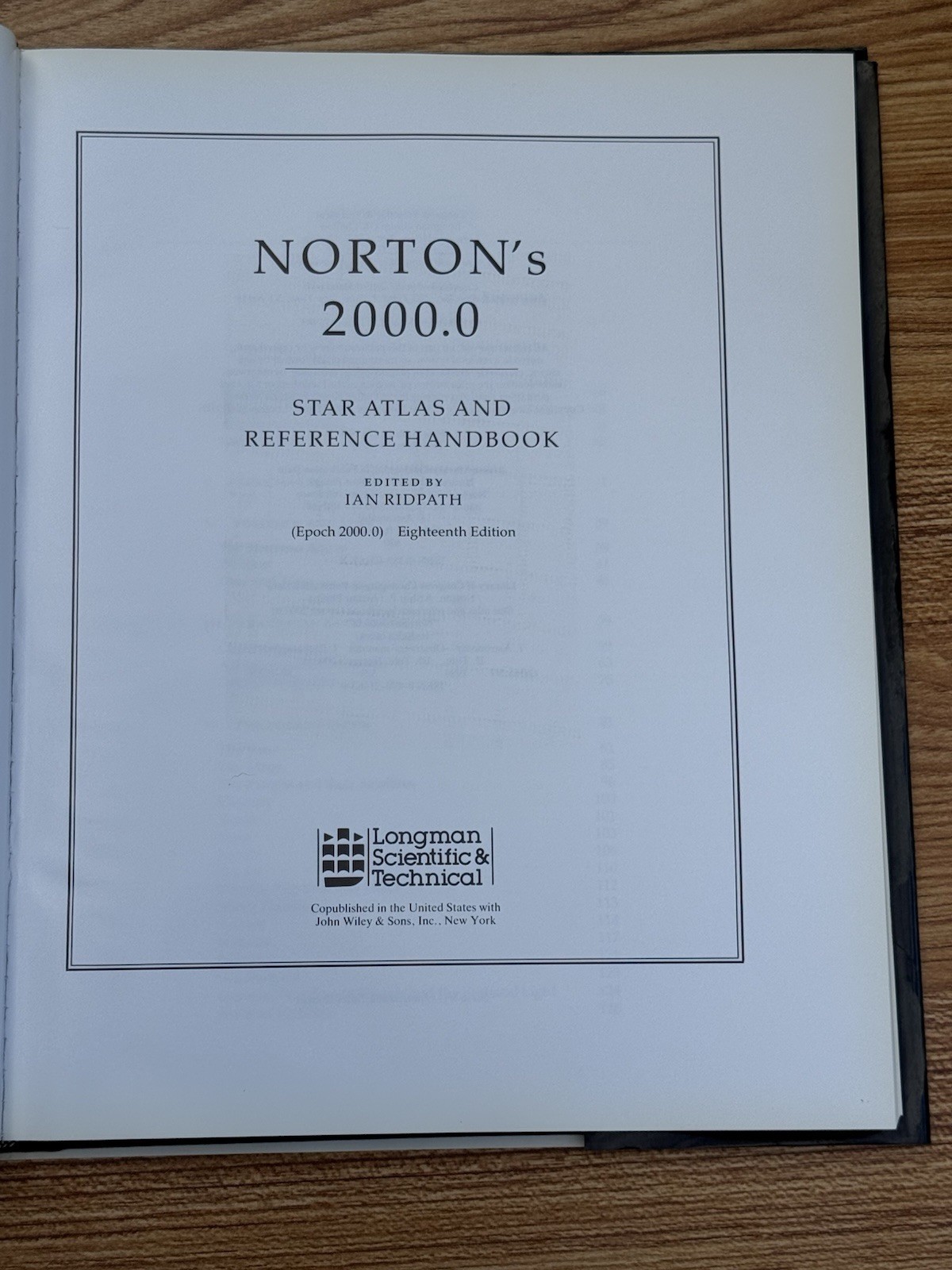 Norton’s 2000.0 Star Atlas & Reference Handbook 18th Ridpath 1989 HC Vintage