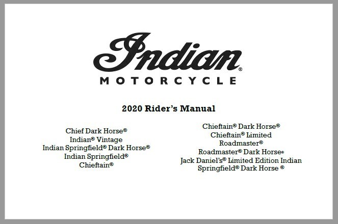 2020 Indian Chieftain Rider’s Manual with Protective Covers