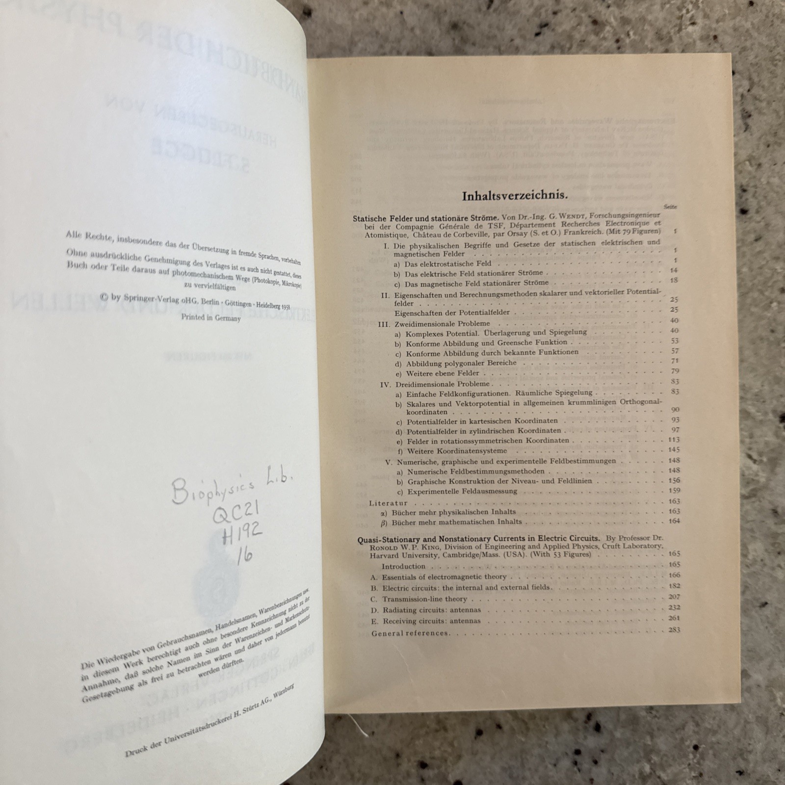 Vintage 1958 Springer Physics XVI: Electric Fields & Waves, Flügge HC Ger/Eng