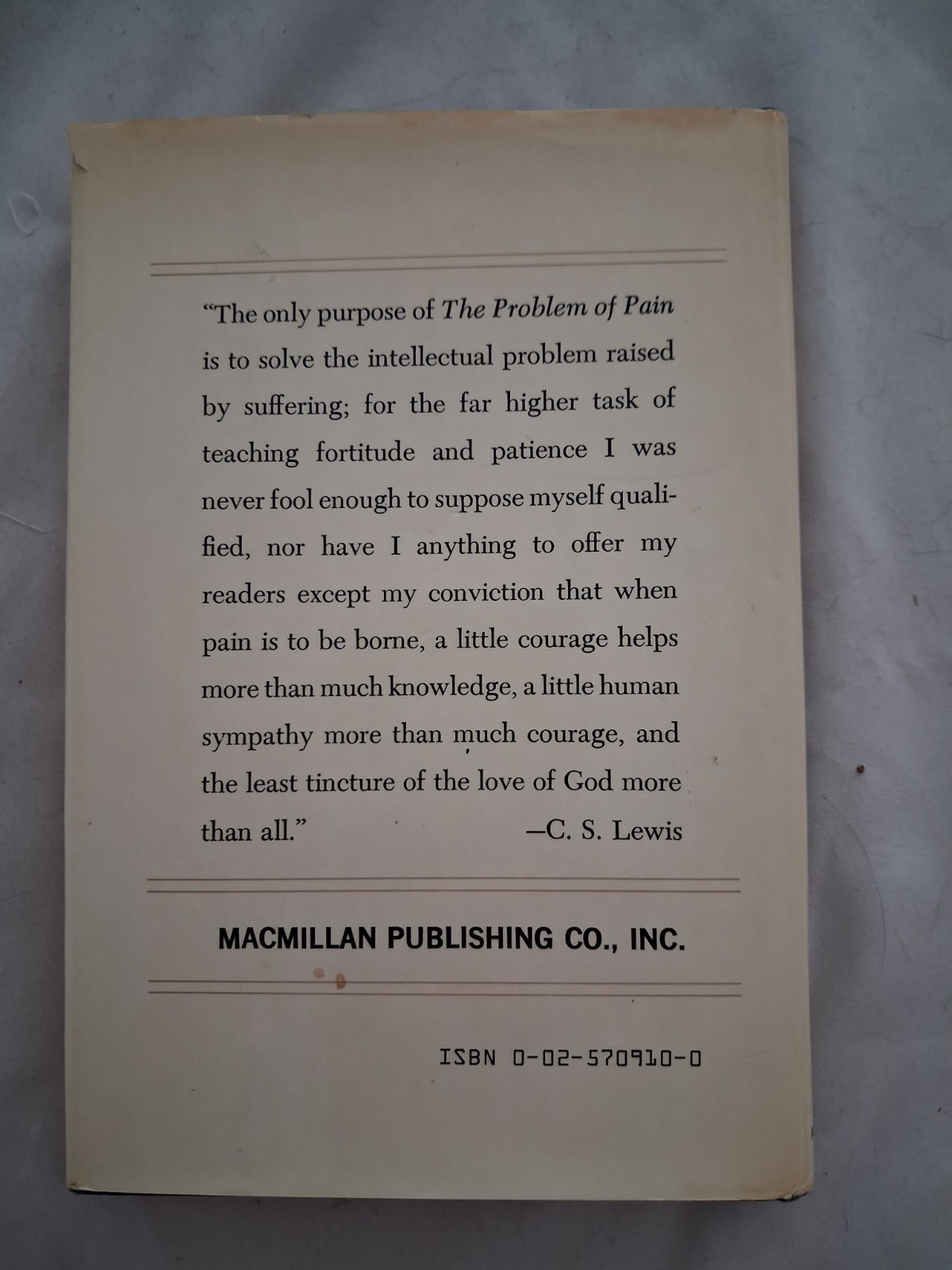 C.S. Lewis The Problem of Pain 1977 Macmillan Hardcover, 19th printing