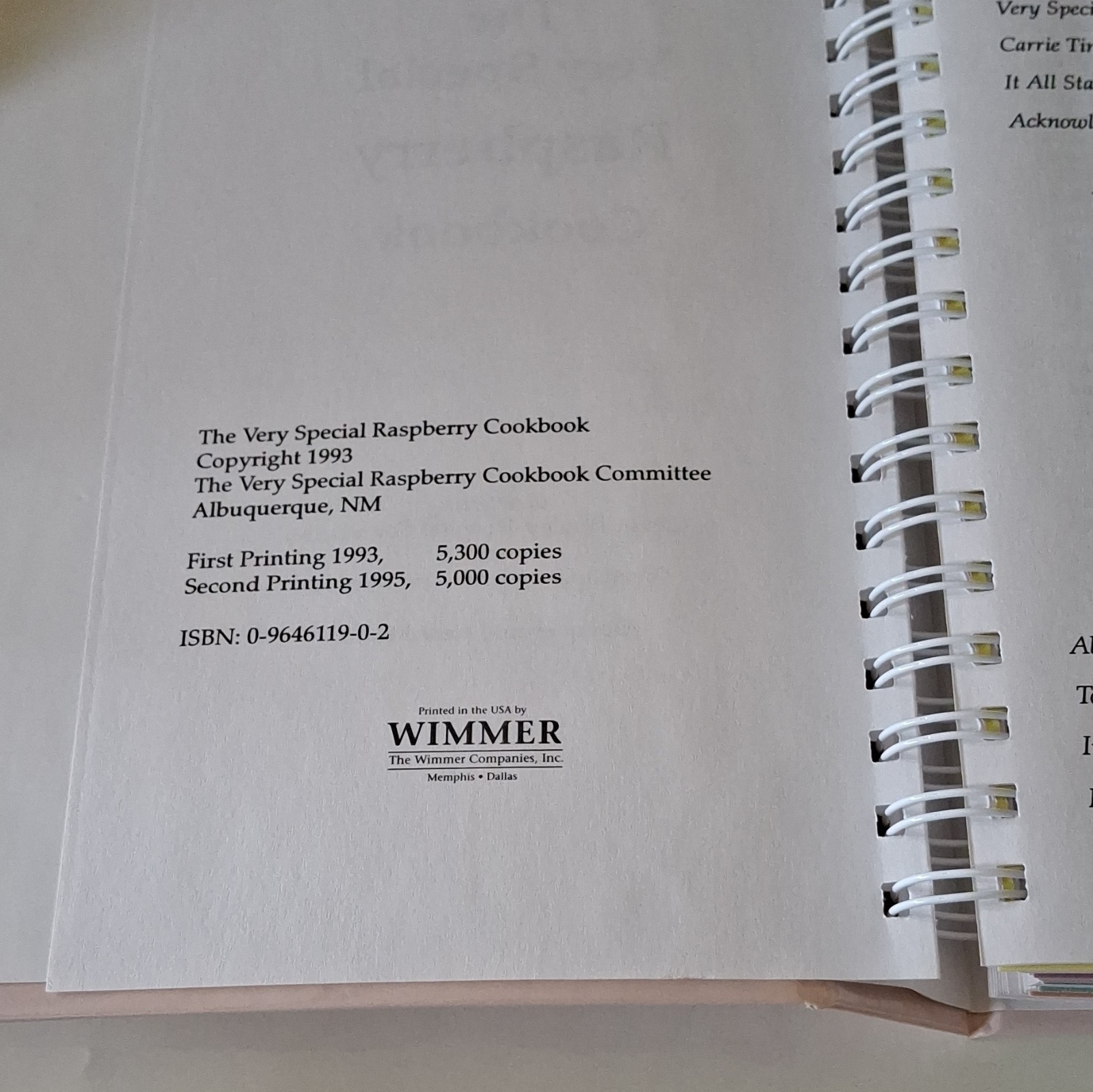 The Very Special Raspberry Cookbook Spiral Bound 1st Printing 1993