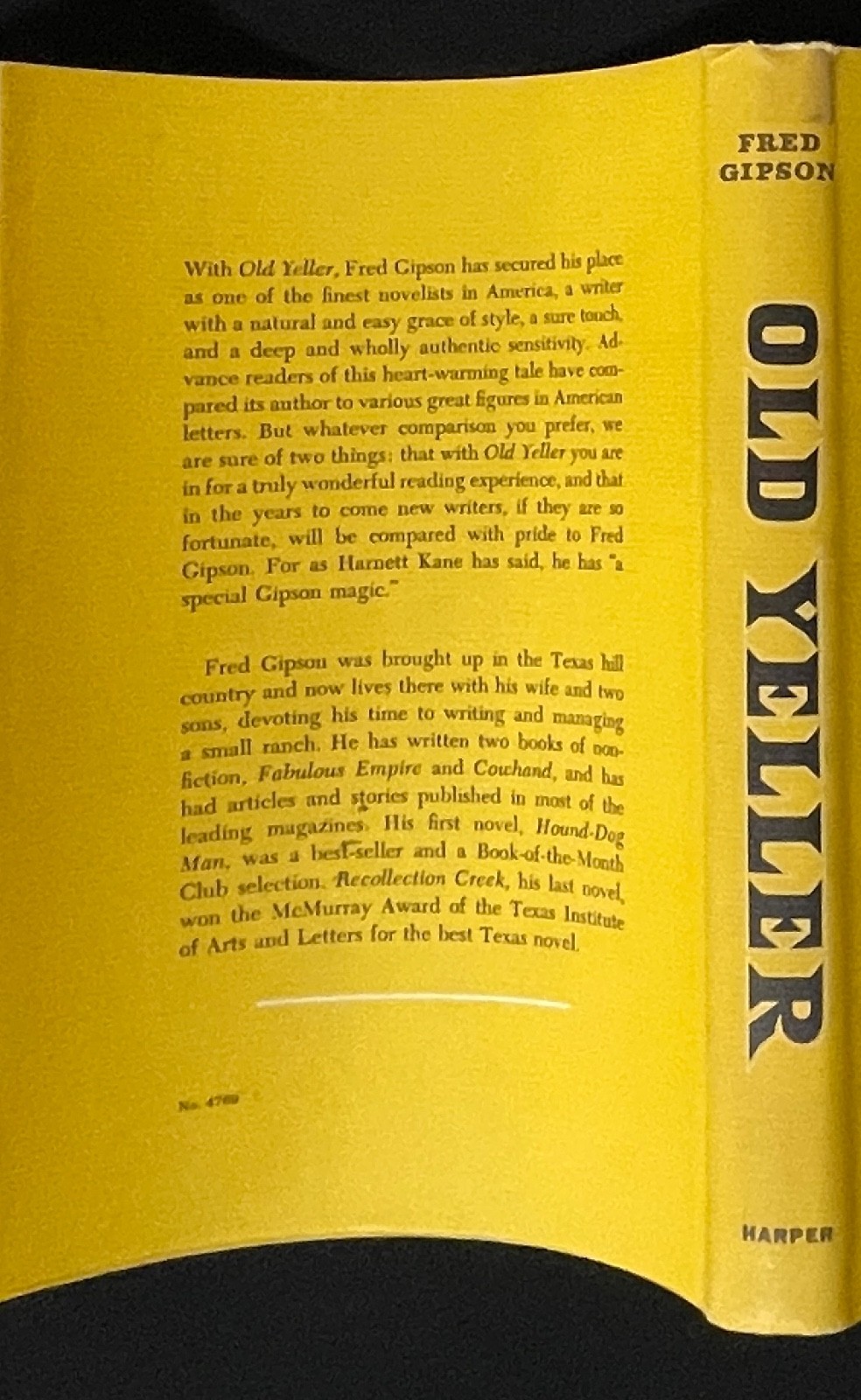 Old Yeller Fred Gipson 1956 First Edition Harper DJ Carl Burger Dog Classic Book
