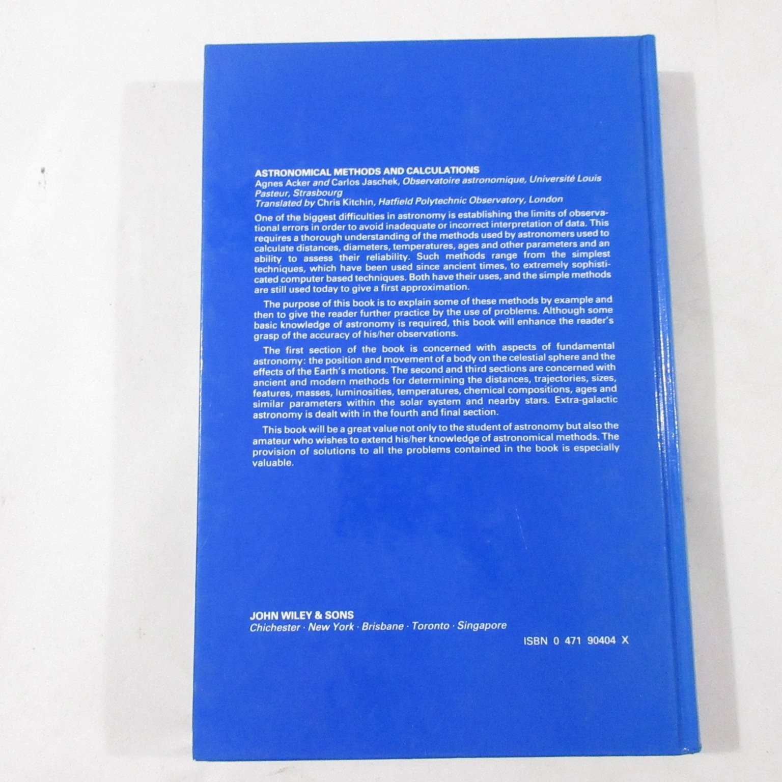 Astronomical Methods & Calculations Acker Jaschek 1984 John Wiley Astronomy
