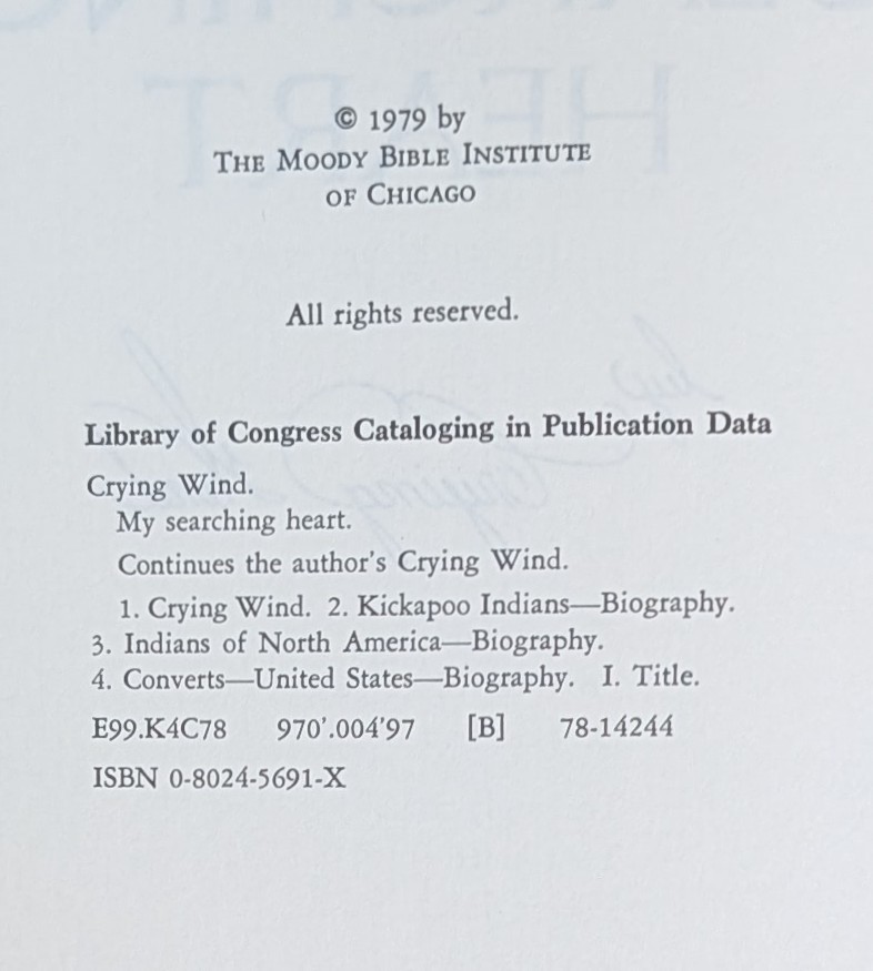 Crying Wind SIGNED 1980 Hardcover Dust Jacket Autographed Native American