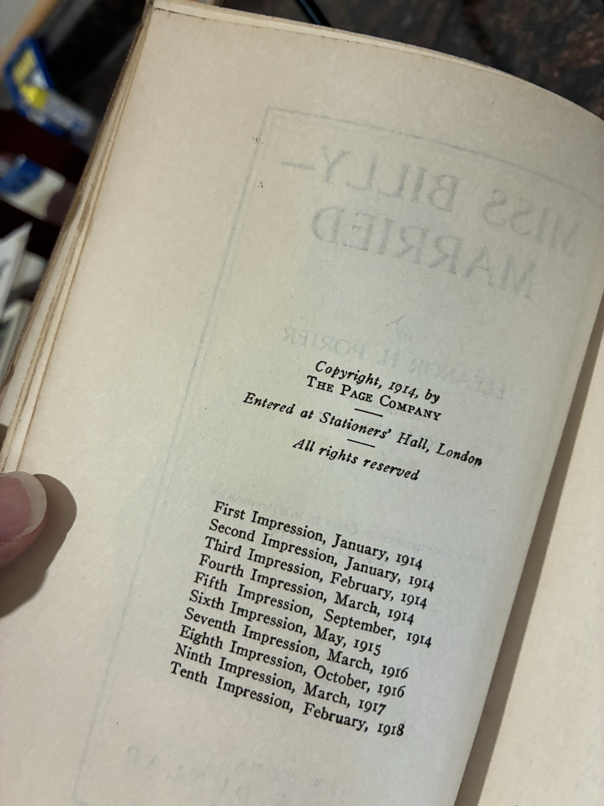 Miss Billy-Married – Eleanor Porter (Grosset & Dunlap, 1918 HC) – 10th impress.