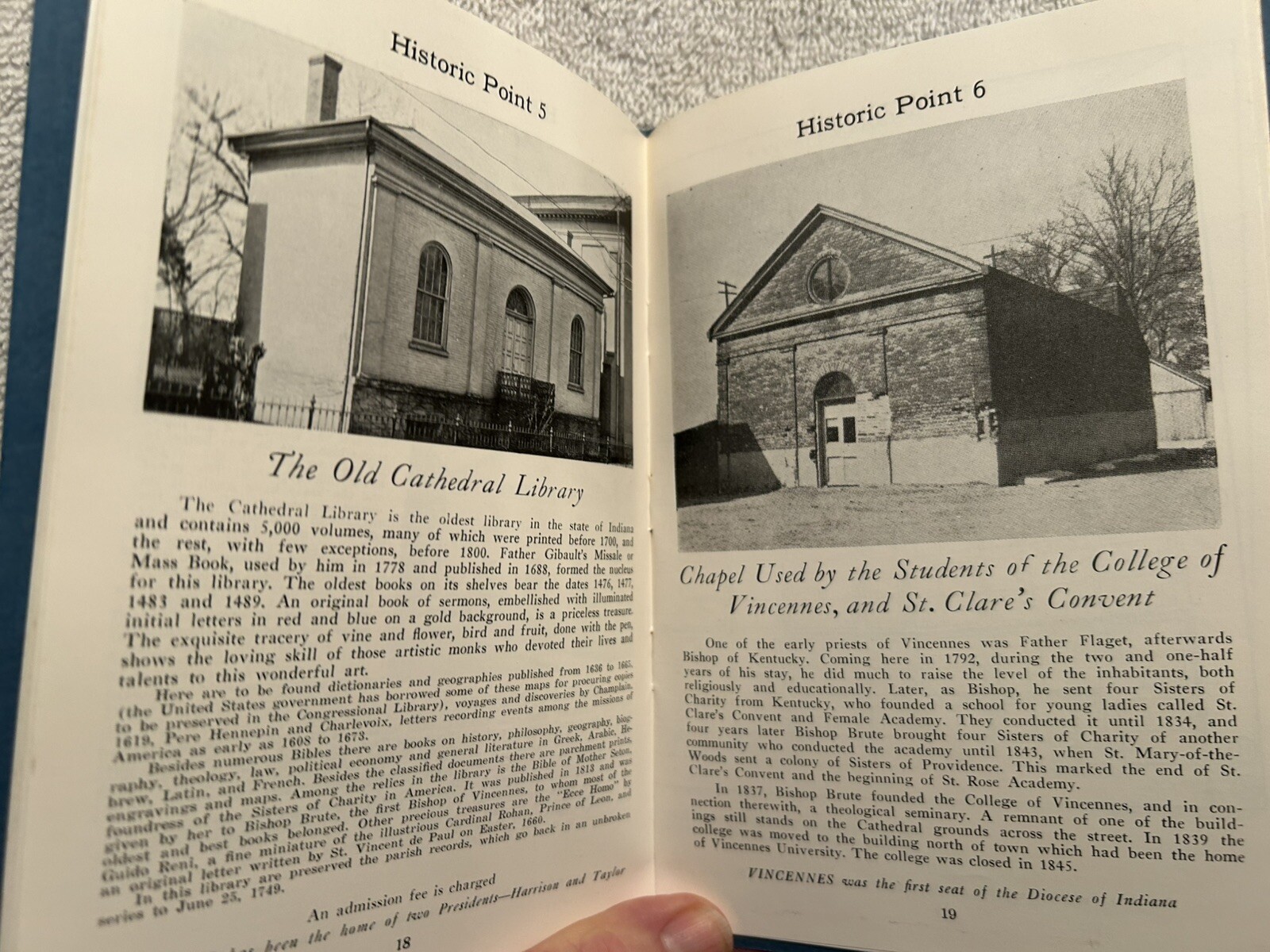 Vtg. Book Tourist Guide To Historic Vincennes IN 40 Pages Illustrated 1947 W/Map