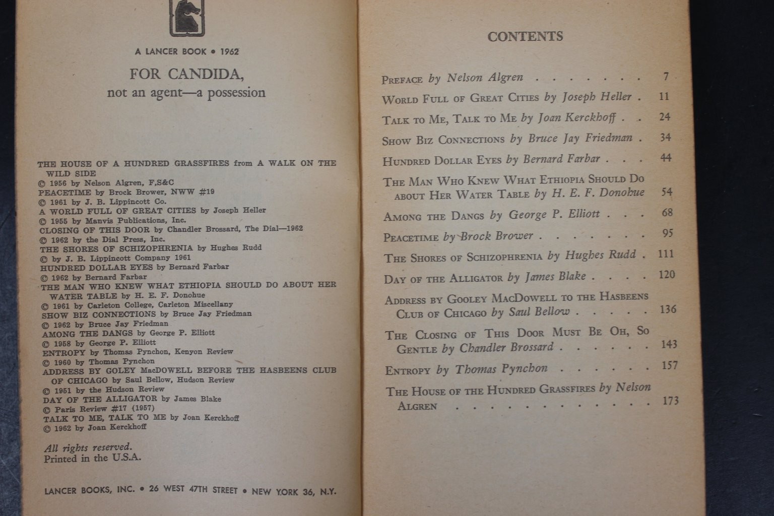 Lonesome Monsters Nelson Algren 1962 Lancer Original Anthology Pynchon Heller PB