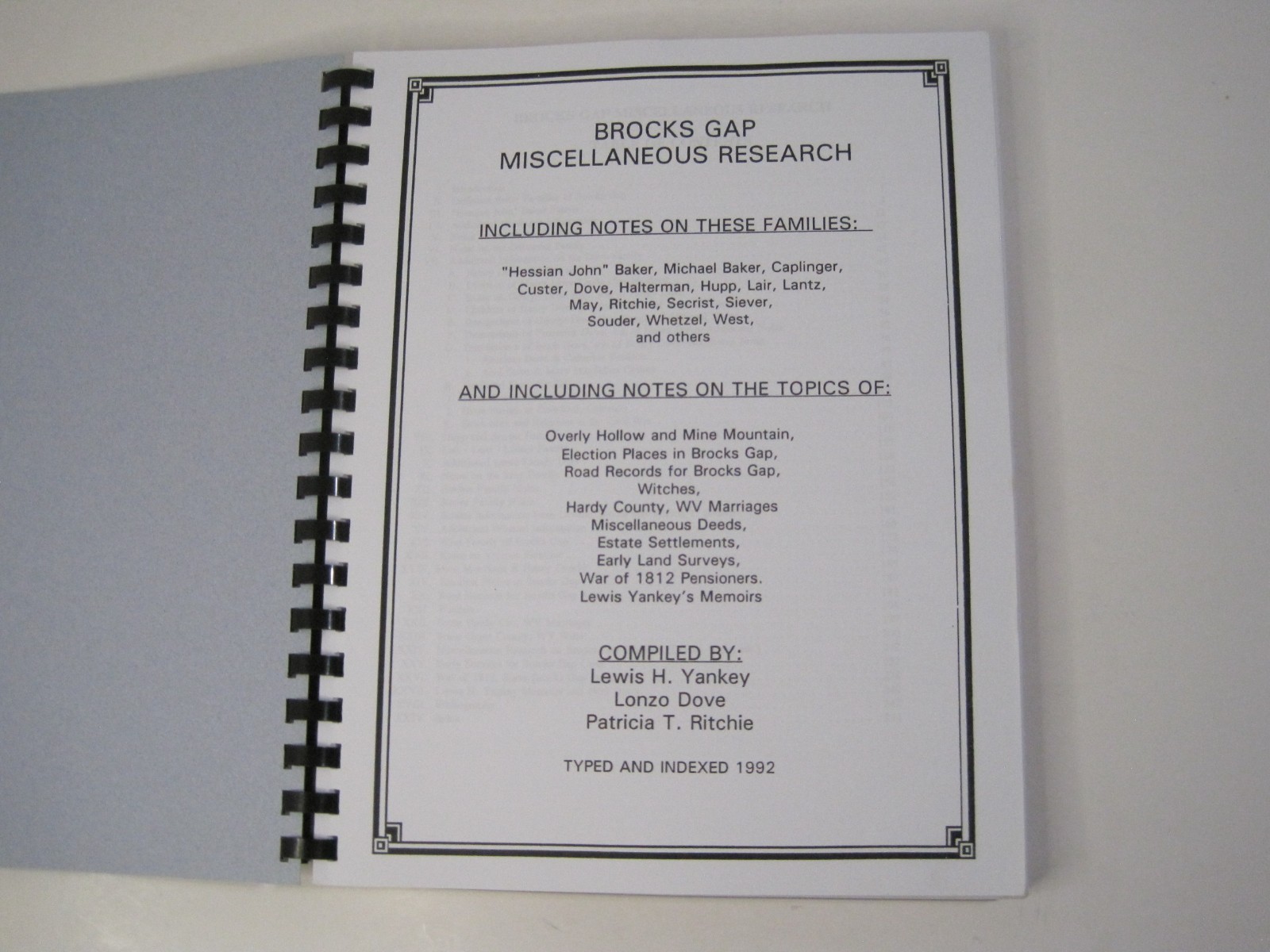 Brocks Gap Miscellaneous Research by Lewis Yankey, Lonzo Dove, Patricia Ritchie