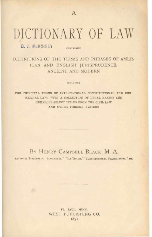 Black’s Law Dictionary, First Edition (1st Edition 1891) – PDF E-Book on CD-ROM