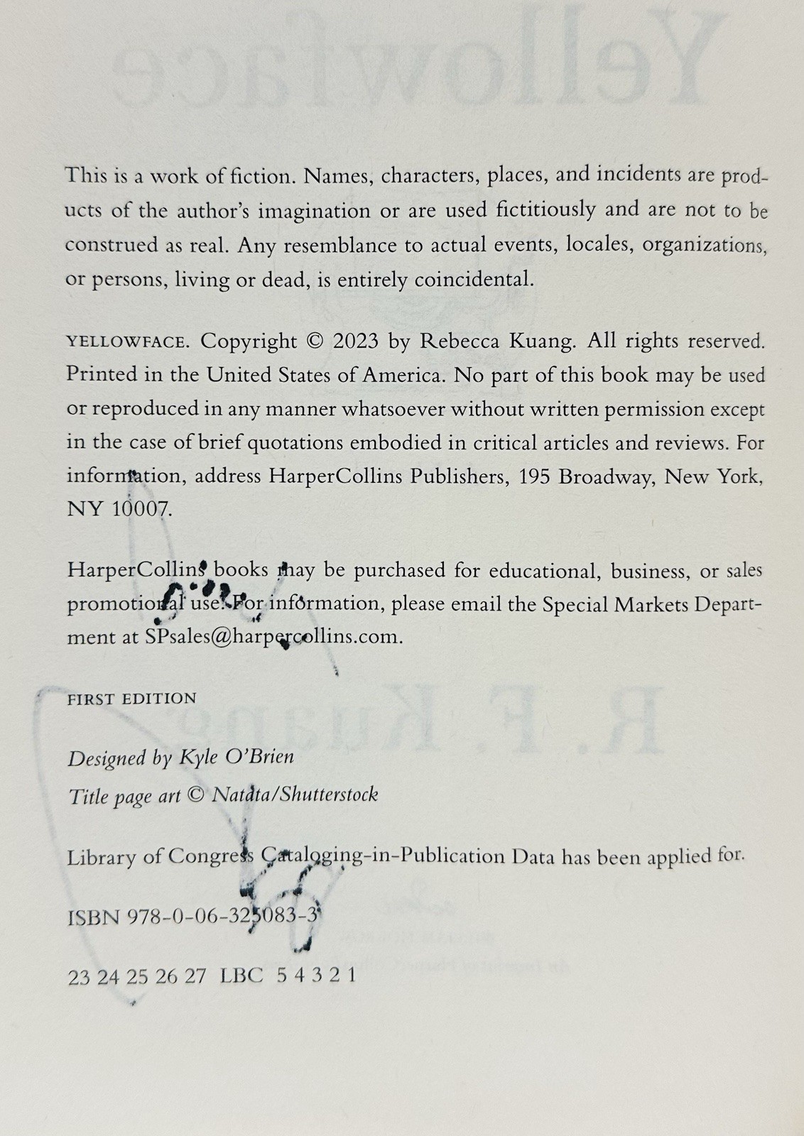 SIGNED R. F. Kuang Yellowface First Edition Morrow Hardcover Autographed NEW!