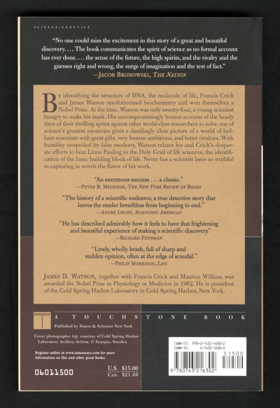 James D Watson SIGNED AUTOGRAPHED The Double Helix SC Book Discovery of DNA Dr.