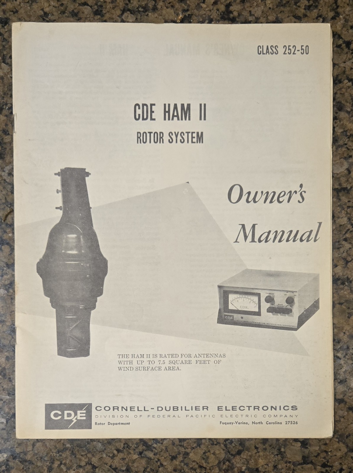 1977 CDE HAM II Rotor System Owner’s Manual Class 252-50 Cornell-Dubilier