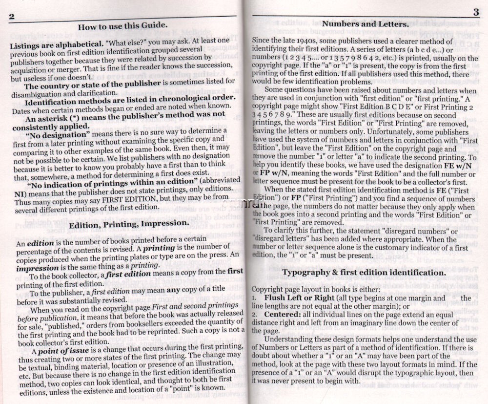 A Pocket Guide to the Identification of First Editions, 7th (current) ed. New!