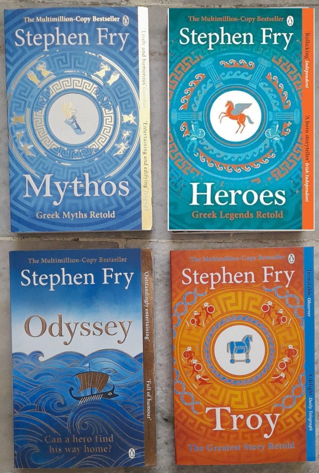 Stephen Fry Greek Myths Series 4 Books Set (Heroes, Mythos, Troy,Odessy)