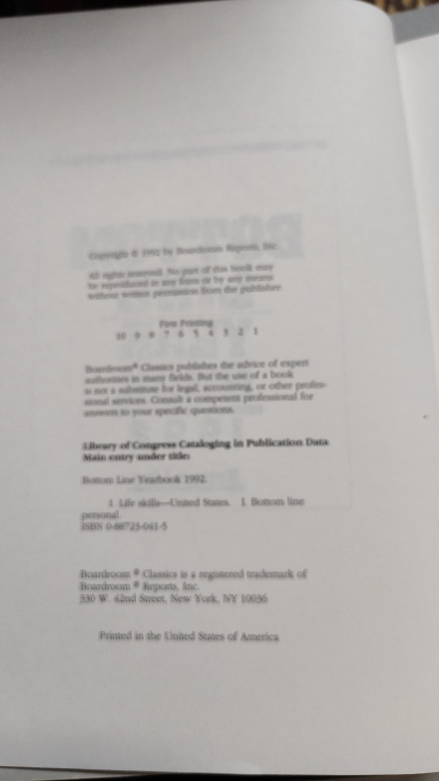Bottom Line Yearbook 1992 first Edtion