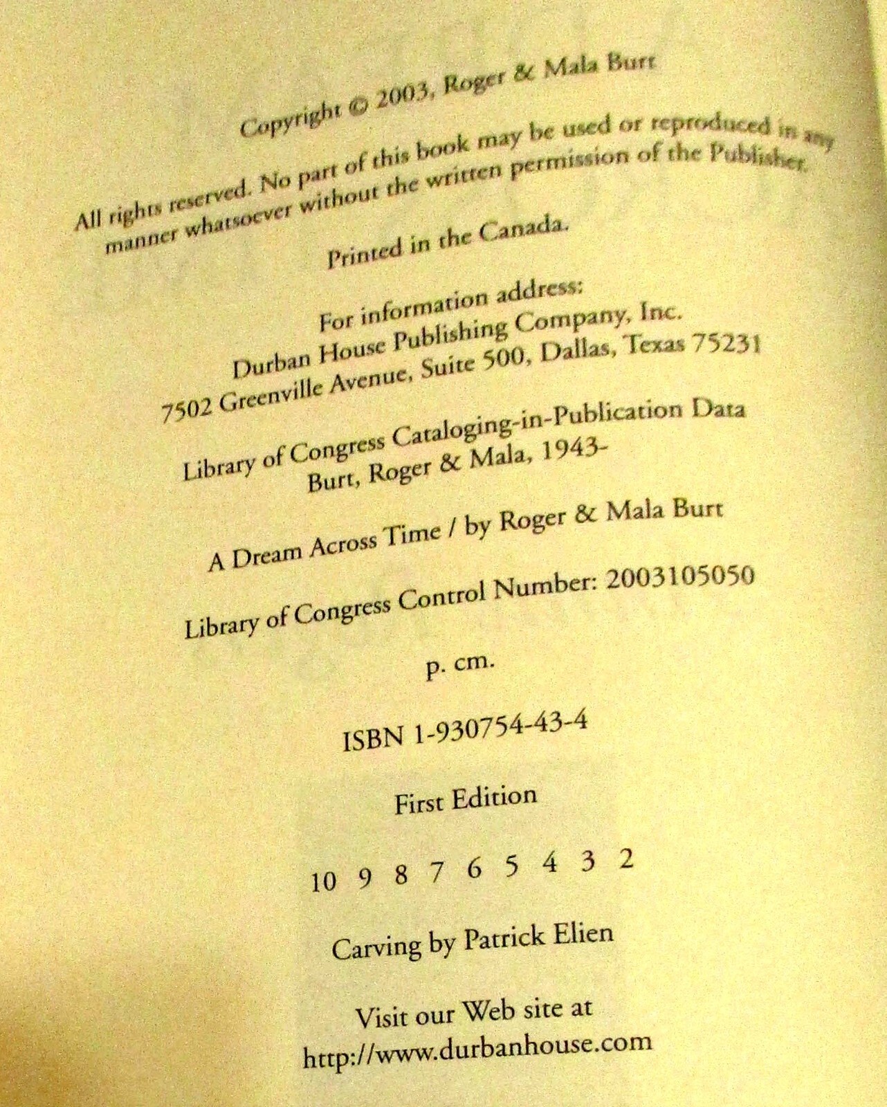 2003 A Dream Across Time SIGNED Annie Rogers Softcover 314 Pages