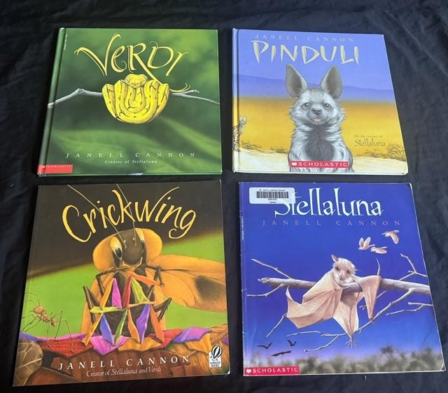 4 VERDI STELLALUNA PINDULI WING BOOK Children Lot Janell Cannon picture bat set