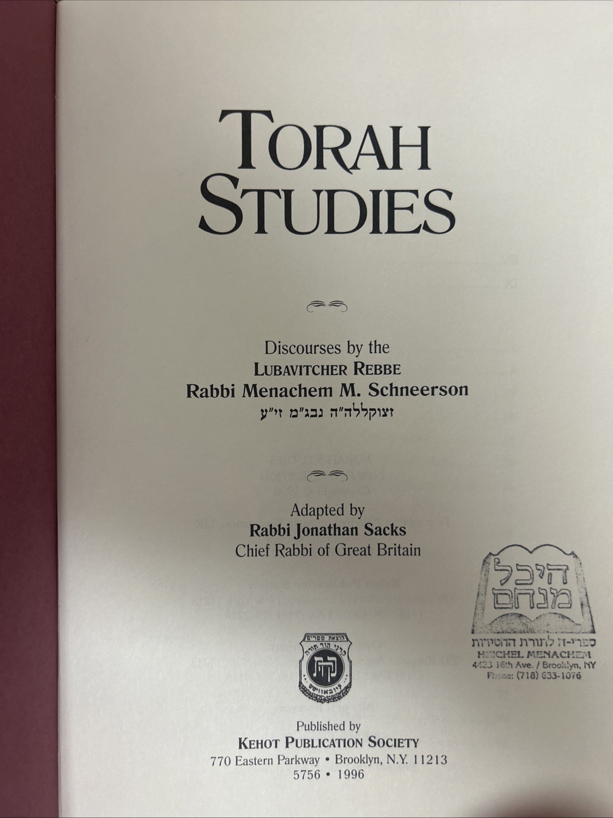 Torah Studies / Discourses by the Rebbe – Adopted by Rabbi Jonathan Sacks