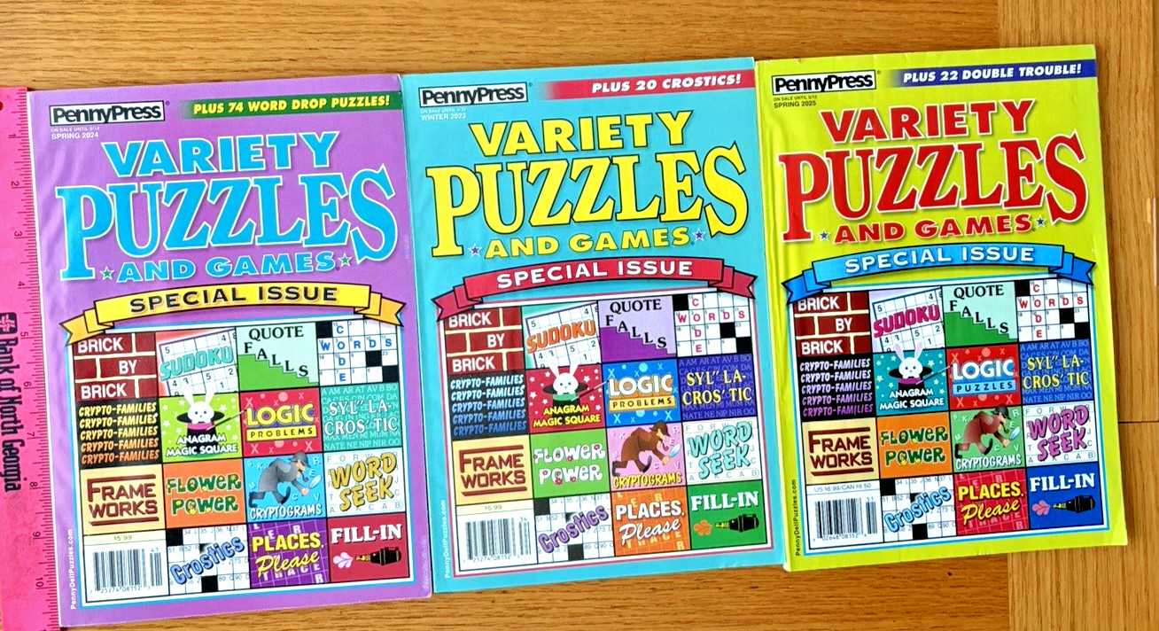 Lot of 3 PENNY PRESS VARIETY PUZZLES & GAMES SPECIAL ISSUE NEW Free Ship