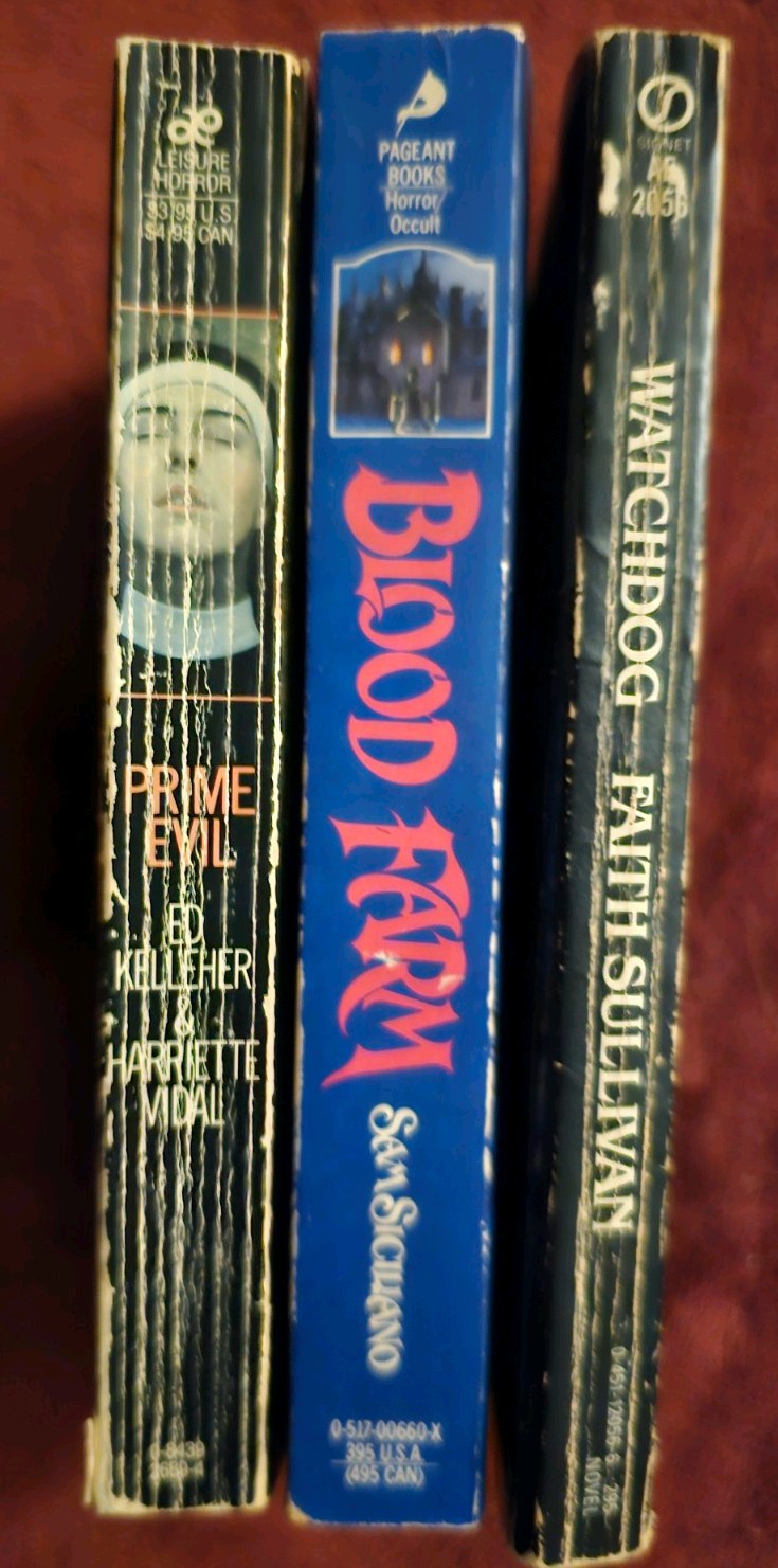 3 Vintage Horror Paperbacks From Hell Blood Farm Siciliano Prime Evil Watchdog