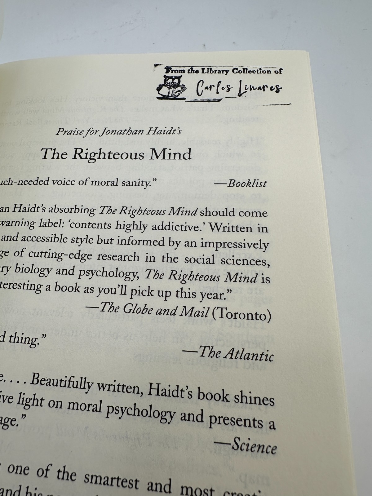 The Righteous Mind by Jonathan Haidt – Politics Religion Psychology (PB)