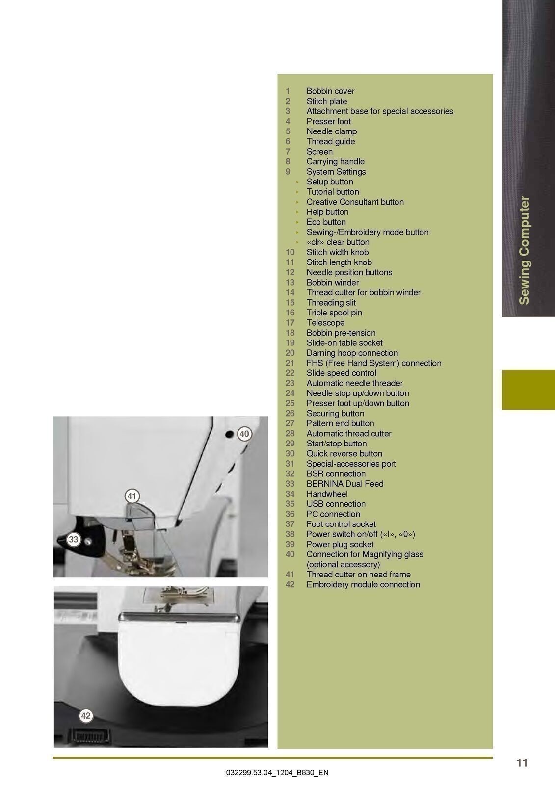 BERNINA 830 Sewing Machine User Manual OWNERS Instruction Guide